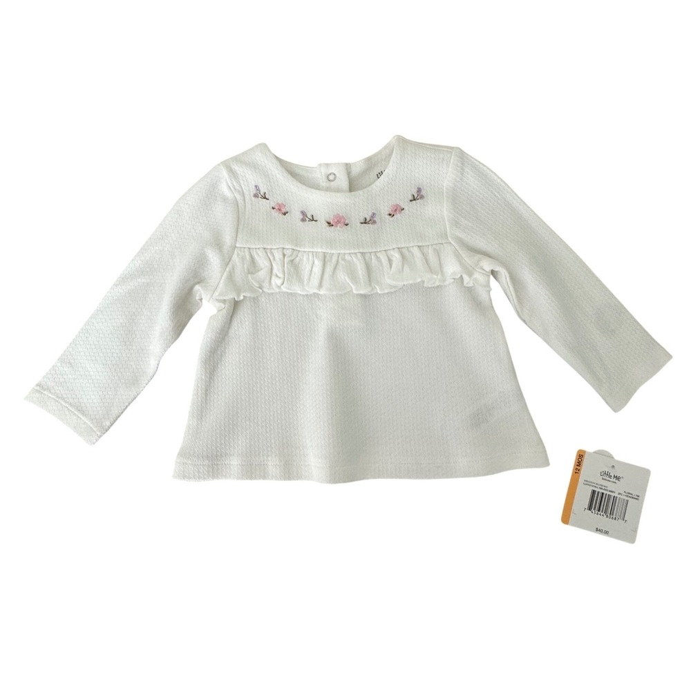 Little Me Little Blossoms Top 100% Cotton 12mos White NEW
